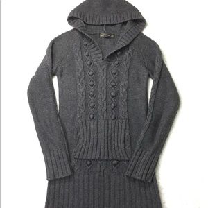 Zara Gray Cable Knit Hooded Sweater Dress MED